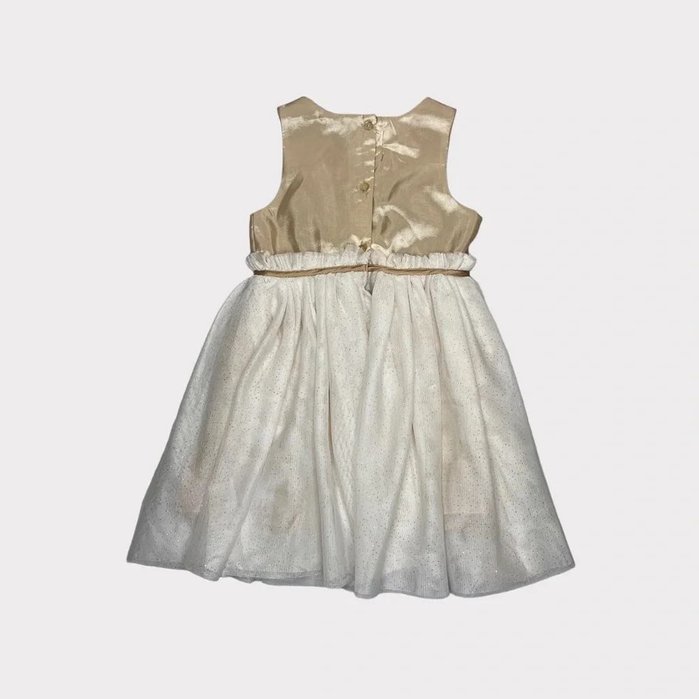H&M Beige Decorative Belt Flower Glitter Tulle Dress - Picture 3 of 5